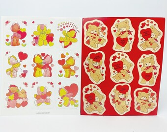 Vintage Teddy Bear Sticker Sheet - 80s - American Greeting Cards - Valentine's Day Stickers - Valentine Message Hearts - Love Stickers - USA