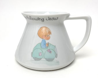 Vintage Precious Moments Weighted Coffee Mug - Boy Driving a Car - "I'm Following Jesus" - Enesco - 1989 - Samuel J. Butcher - Made in Korea