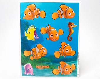 Finding Nemo Sticker Sheet - Hallmark - 2003 Disney Pixar Animated Movie - Orange Clownfish, Seahorse, Long Nose Butterfly, Yellow Blue Fish