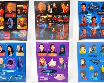 Vintage Star Trek Sticker Sheet - Ambassador Hallmark & Bex, 1990 1992 1994 - Next Generation Deep Space Nine - Spock Kirk Picard Worf Riker