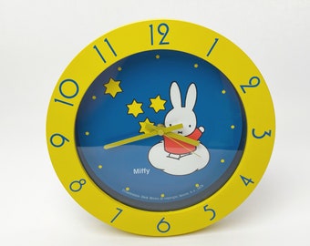Vintage Miffy Wall Clock / Dick Bruna - 1979 - Rare Item - Bunny Rabbit - Yellow Stars on Blue - Battery Operated - Netherlands Designer
