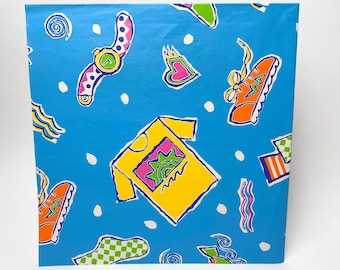Vintage 90s Gift Wrap By Hallmark - 1 sheet (20" x 30") - All Occasion or Birthday Wrapping Paper - Blue Neon Fashion T-Shirts, Sneakers USA