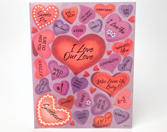 Vintage Valentine Hearts Sticker Sheet - American Greetings - Valentine's Day Stickers - Red Hearts, Candy Heart Message Purple Hearts - AGC