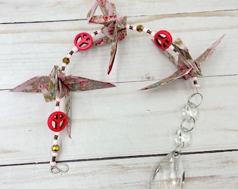 Hanging Origami crane sun catcher with prism bead