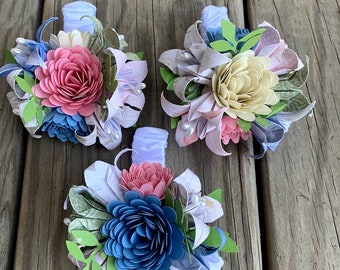Paper flower corsage with origami, wristlet for bridal party, dance, prom, wedding