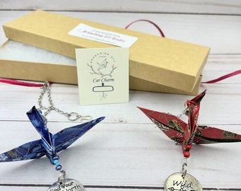 Origami crane rear view mirror car charm ornament