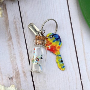 Key chain with origami crane and charm, key fob, good luck charm
