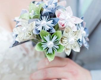 Wedding bouquet. origami flowers. paper, book pages, sheet music, custom made
