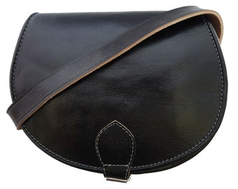 Rustic Handmade black Leather Saddle Handbag