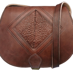 Vintage Style Hand Made Embossed Leather Saddle in Brown