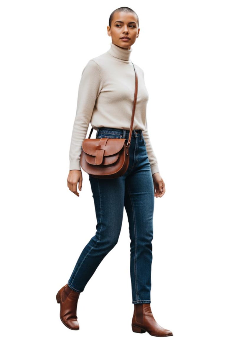 Tan Leather Messenger Bag – Handmade Vintage Saddle Crossbody image 2