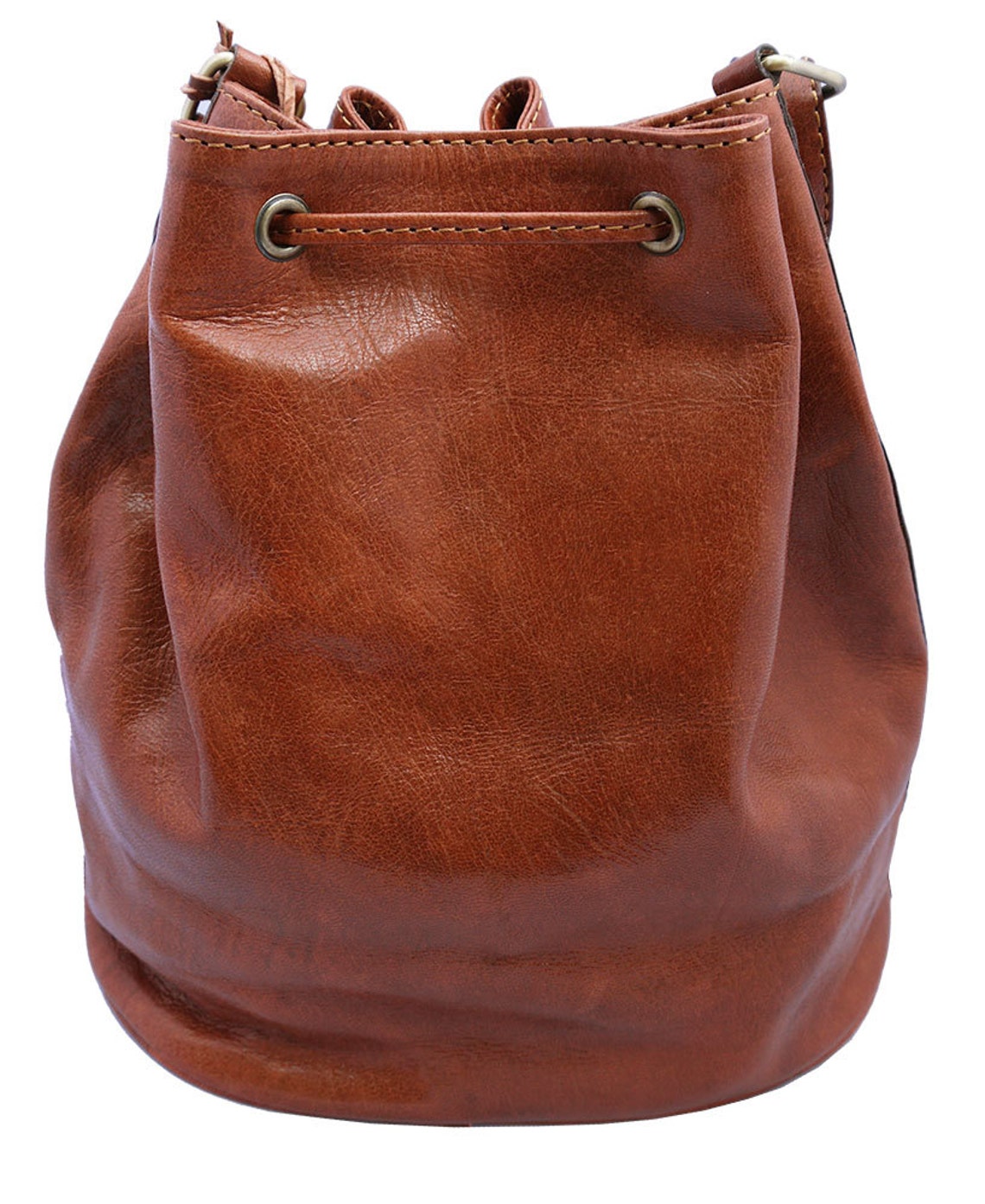 Leather Drawstring Duffle Shoulder Bag Tan Etsy UK