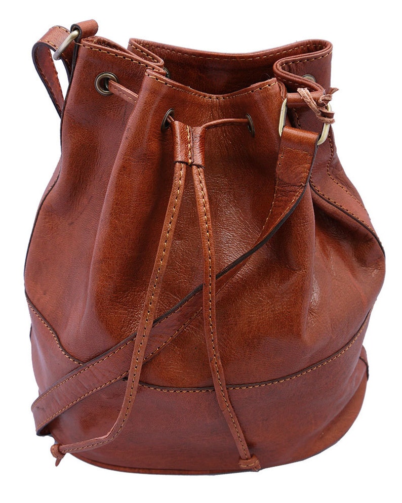 Leather Drawstring Duffle Shoulder Bag Tan Etsy UK