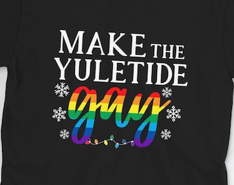 Colorful LGBT Happy Holidays Festive Make the Yuletide Gay Funny Ugly Christmas X-Mas Sweater Jumper Style Adult Short-Sleeve Unisex T-Shirt