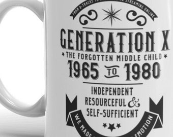 Funny Cool Coat of Arms Crest Generation X Gen X The Forgotten Middle Child Dishwasher and Microwave Safe Ceramic Coffee Mug (11oz and 15oz)
