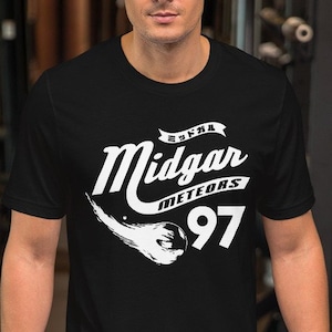 Video Game Old School Vintage Retro RPG Gamer Gaming Final Fantasy FF7 Inspired Midgar Meteors Sports Logo Adult Short-Sleeve Unisex T-Shirt