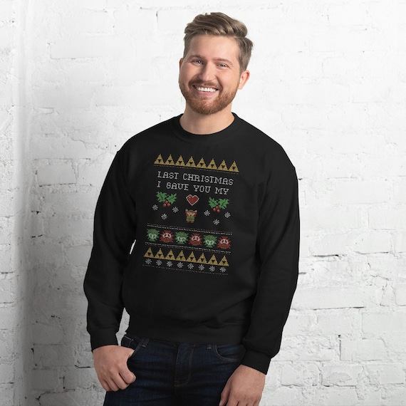 Vintage Retro Fun 1980s 80s RPG Video Game Gaming Gamer Geek Ugly Christmas Sweater Style "Link to my Heart" Unisex Adult Sweatshirt