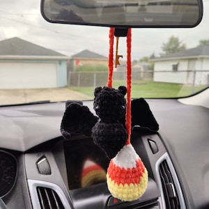 Crochet Bat and Candy Corn Car Accessory, Crochet Car Charm, Crochet Halloween Car Charm, Crochet Car Hanger