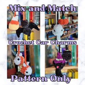 Halloween Car Charm Crochet Patterns, Bat Pattern, Ghost Pattern, Pumpkin Pattern, Candy Corn Pattern, Crochet PDF Pattern