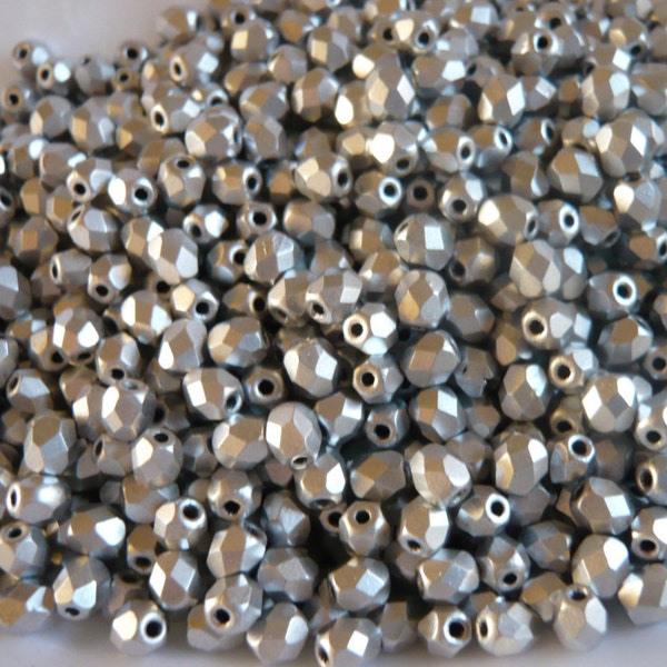 Glasschliffperlen 4 mm Aluminium Silber x 100