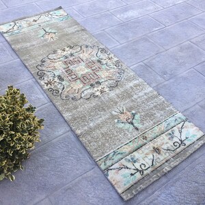 Boho Schmaler Läufer, Vintage Oushak Teppich Läufer, Küchen Teppich Läufer, 100 x 20 cm, Rustikaler Teppich Läufer
