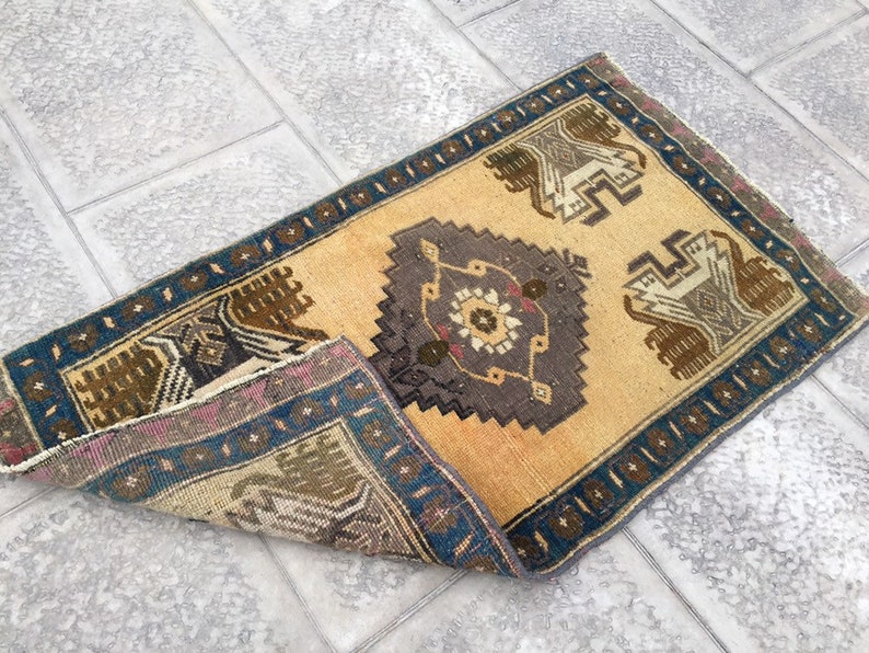 Small Vintage Wool Door Mat Antique Traditional Motifs Carpet Etsy