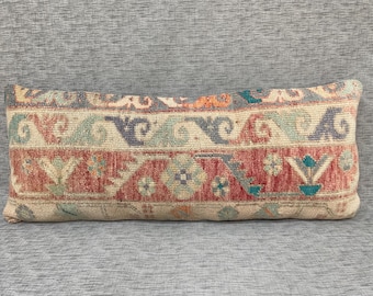 Kelim Lendenkissenbezug aus Wolle: Boho Bettwäsche, 15x36 langes Bettkissen