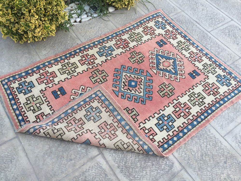 トライバルデザイン ウールラグ 約50×103cm ヴィンテージラグ 一点もの