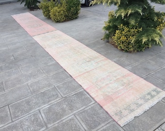 Alfombra vintage extra larga de lana tejida a mano (0,78 x 6,89 m)
