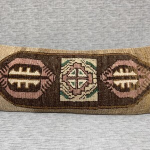 Traditional Long Lumbar Pillow Case, Natural Wool Long Bed Pillow, Pillow Lumbar for Bed, 14” x 37” inch Long Brown Pillow Cover