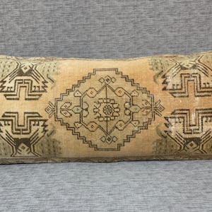Extra Long Bed Pillow Cover, Bohemian Long Bed Pillow, Turkish Antique Rug Pillow Cover, Vintage Boho Pillow, Bedroom Home Decor 18x38 inch
