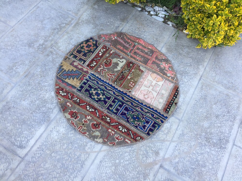 Vintage Round Rug Circle Rug Patchwork Rug Carpet Rug Etsy