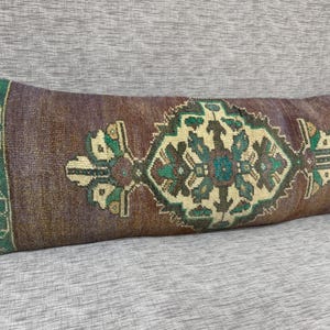 Extra Long Lumbar Pillow Cover, Bohemian Long Bed Pillow, Lumbar Pillow Case, Natural Wool Pillow, Antique Pillow 14”x37” inches