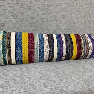 Striped Long Lumbar, Bohemian Extra Long Pillow Cover, Headboard Pillow, Kilim Lumbar Pillow, Antique Turkish Pillow, Boho Long Pillow 10x40