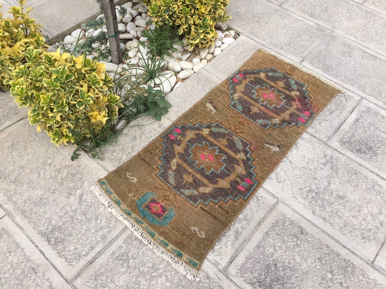 Turkish Rug HANDMADE Carpet Rug Vintage Rug Decorative Rug Wool Area Rug 16\u201dx40\u201d inches Wool Rug Doormat 41x100 Cm Small Carpet Rug