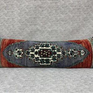 Extra Long Bed Pillow, Antique Carpet Rug Pillow Cover, Bohemian Long Bed Pillow, Turkish Rug Bedding Pilow, Long Pillow for Couch 11x37 inc