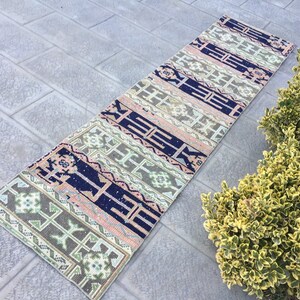 Handmade Wool Patchwork Kilim Rug Runner: 24&quot;x94&quot; Anatolian Design