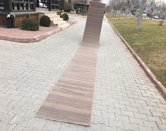 Alfombra Kilim de lana tejida a mano: Alfombra extra larga para escalera (73 x 67 cm)