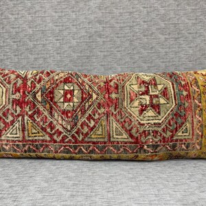 Extra Long Lumbar Pillow Cover, Bohemian Long Bed Pillow, Turkish Traditional Pillow Cover, Handmade Vintage Long Bed Pillow 17x42