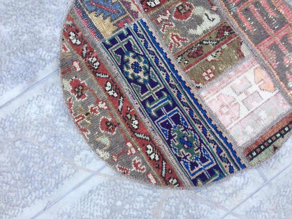 Vintage Round Rug Circle Rug Patchwork Rug Carpet Rug Etsy