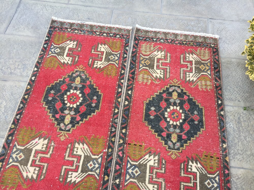 手織りウールラグセット：オリエンタルエントランスランナー（21x44/45