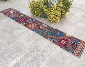 Handwoven Wool Kilim Runner Rug: Bohemian Embroidered Accent Rug