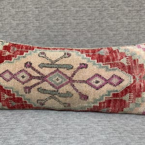 Handmade Lumbar Pillow Cover, Bohemian Pillow Cover, Wool Pillow Cover, Extra Long Pillow Case, Wool Long Lumbar Pillow 14x33 inches