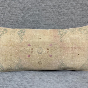 Bedroom Pillow Cover, Handmade Pillow, Decorative Cushion, Muted Pillow, Faded Pillow, Bedding Lumbar Pillow, Bed Pillow, Long Pillow 16”x34