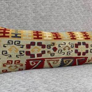 Handmade Modern Long Bed Pillow, Decorative Living Room Pillow, Vintage bedding Pillow, Turkish Kilim Pillow, Long Kilim Pillow 14x38 inch