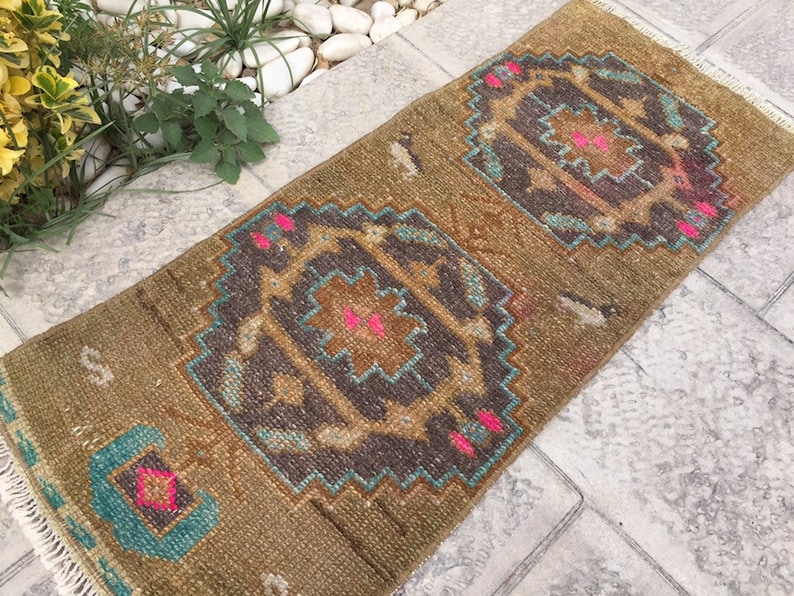 Turkish Rug HANDMADE Carpet Rug Vintage Rug Decorative Rug Wool Area Rug 16\u201dx40\u201d inches Wool Rug Doormat 41x100 Cm Small Carpet Rug