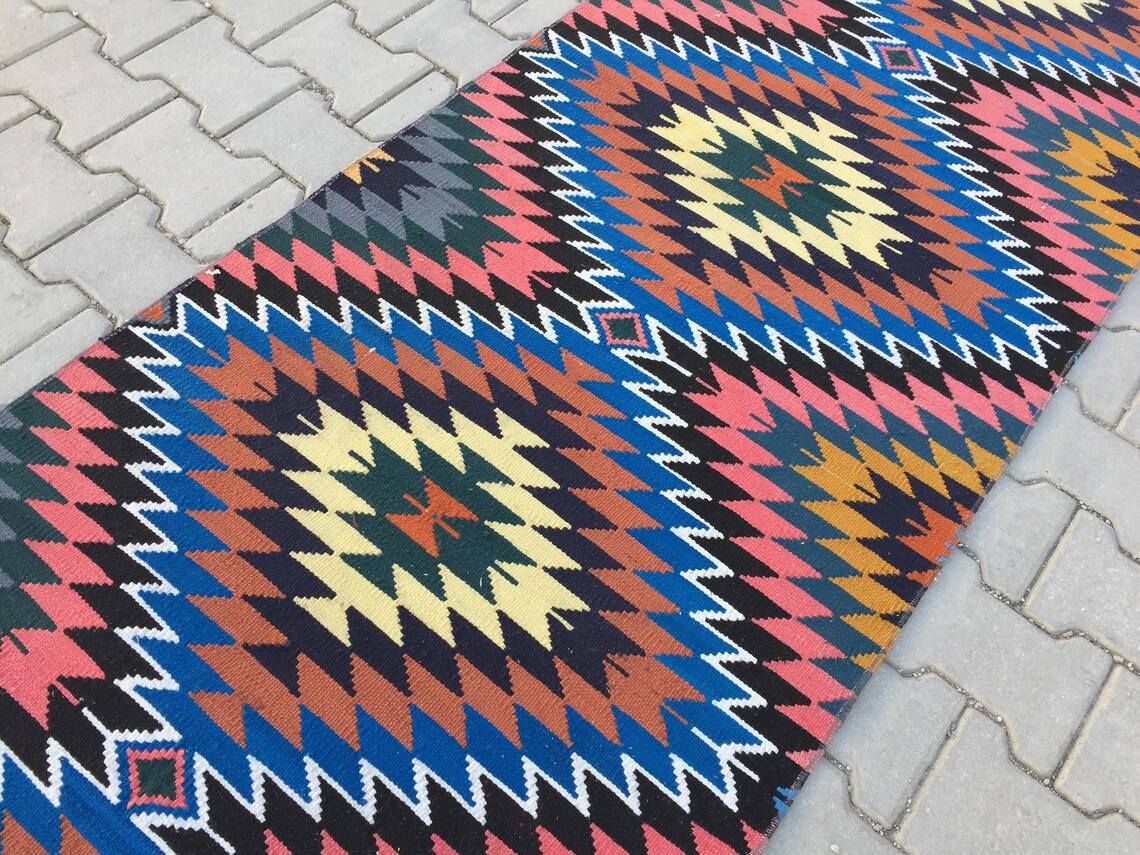 Rug RUNNER Blue Rug Blue Kilim Rug Runner Boho Rug Etsy