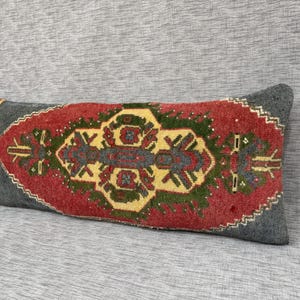 Long Pillow Lumbar Cover, Bohemian Bed Pillow, Long Pillow Cover, Sofa Pillow, Neutral Wool Farmhouse Country Home Pillow, 13x32