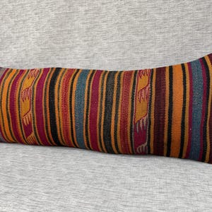 Long Kilim Pillow, Bohemian BedPillow, Kilim Lumbar Pillow Cover, Striped Pillow Case, Vintage Long Pillow, Boho Throw Pillow, Sofa Pillow
