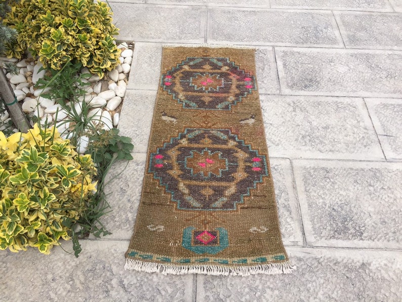 Turkish Rug HANDMADE Carpet Rug Vintage Rug Decorative Rug Wool Area Rug 16\u201dx40\u201d inches Wool Rug Doormat 41x100 Cm Small Carpet Rug